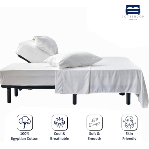 Cottingon 4-Piece Split Top King Sheet Set 78x80 + 34" Flex Head Fitted, 100% Egyptian Cotton, White