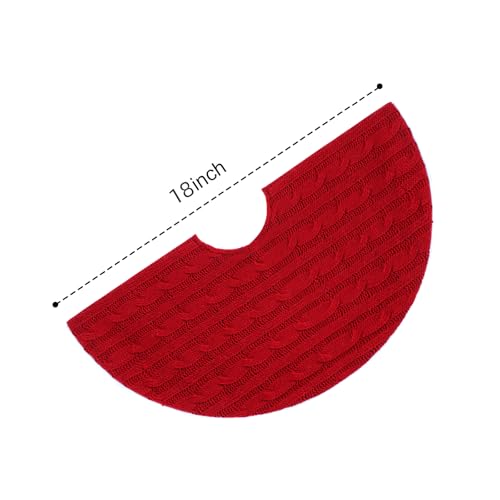 18 Inch Burgundy Knitted Christmas Tree Skirt with Hidden Tapestry - Yehnois