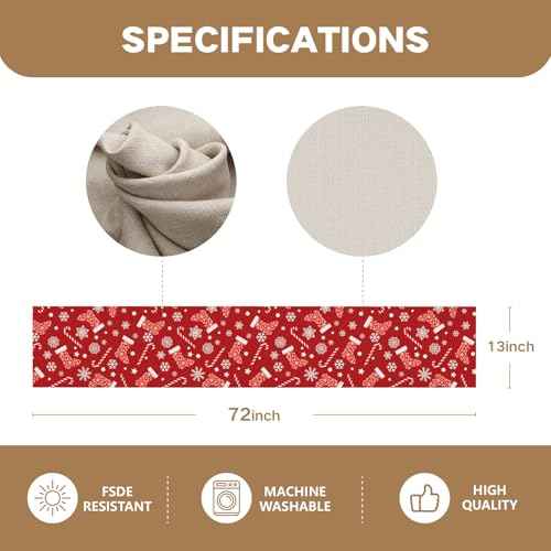 Christmas Table Runner£¬Red Table Runners with Snowflake Candy Prints Xmas Table Cloth Decorations and Supplies for Home Kitchen Dining Room Holiday Party Decor (Red-1, 13x72 Inches)