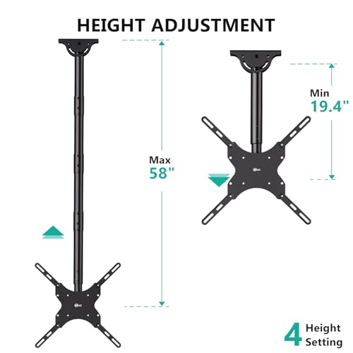 WALI Long Arm Ceiling TV Mount for 26-65 Inch LCD LED 4K TVs, Up to 110 lbs - Black, 400x400mm, 5 Feet