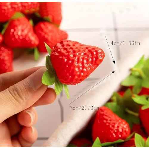 20PCS Artificial Strawberry Plastic Strawberries Lifelike Fruit Home Kitchen Cabinet Ornament Party Photography Prop Halloween and Christmas Decorations