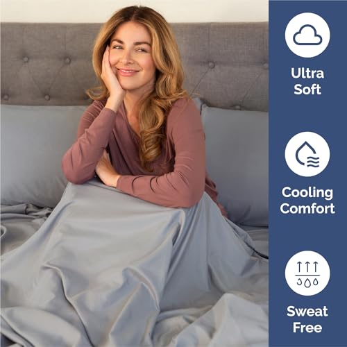 Split King Bed Sheet Set with 4 Pillowcases - Breathable Cooling Microfiber - Steel Blue, 7 Pieces