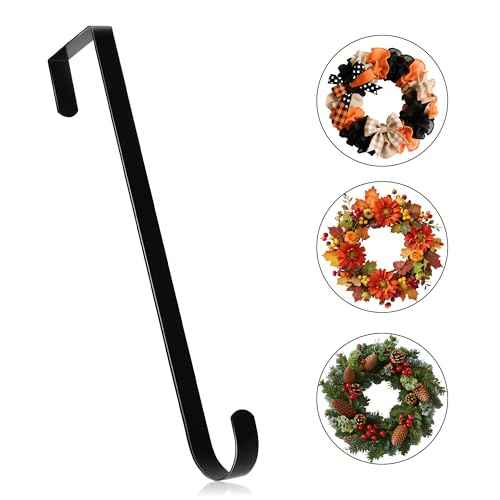 MCFULL 14 in Wreath Hangers for Front Door,Sturdy Metal Wreath Doors Hangers,Over The Door Hooks for Front Porch Decor,Black Garland Hooks Holders for Halloween Christmas Decorations