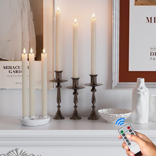 Ivory Rechargeable Flameless Taper Candles with Remote & Charging Base, 6 Pcs