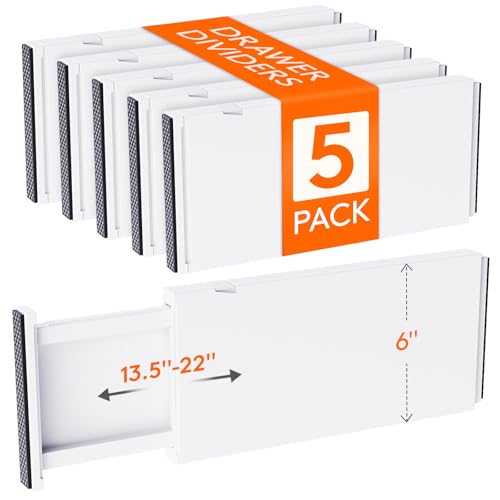 Adjustable Drawer Dividers 6 Inch Tall, Expandable Deep Organizer with Variation 5/6"H, 13.5-22"L