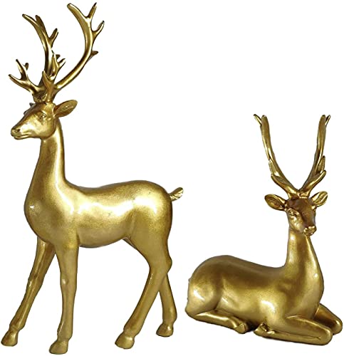 1 Pair Resin Deer Statue Reindeer Figurine Ornaments Elk Sculpture