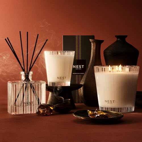 Reed Diffuser with Moroccan Amber Fragrance - Refillable Glass Vase, 90 Days