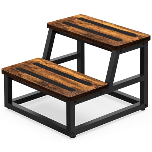NomNest 2-Step Wooden & Metal Kitchen & Home Step Stool - Non-Slip, Sturdy, Portable