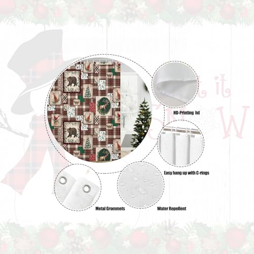 Wathon Christmas Plaid Shower Curtain with Woodland Lodge Cabin Design, 70x70 inches