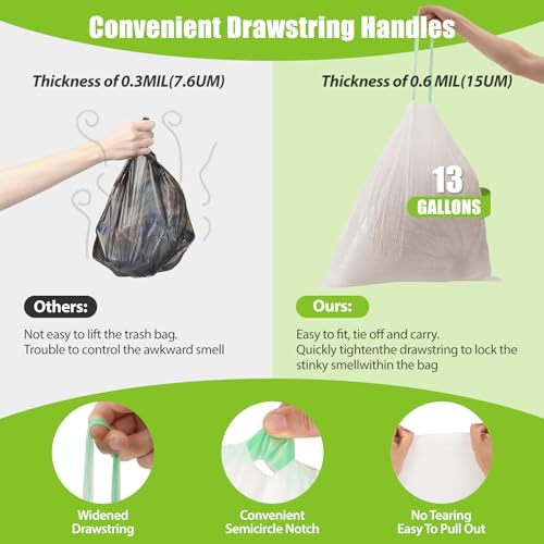 ValueGuard Large Trash Bags 13 Gallon Tall Drawstring 100%