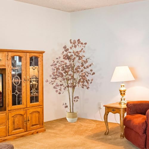 Artificial Eucalyptus Tree 6ft with Red Leaves and Basket - Indoor Outdoor Decor