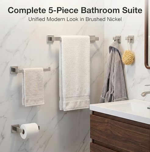 ECOClasp Brushed Nickel 5-Piece Bathroom Hardware Set with Towel Bar & Accessories