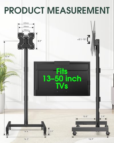 Black Mobile Rolling TV Stand for 13-50 Inch Screens, VESA Mount
