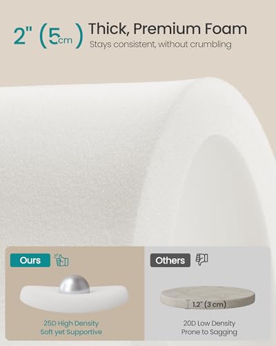 SONGMICS White Round Small Storage Ottoman Footstool with Legs, 12.2 Inch