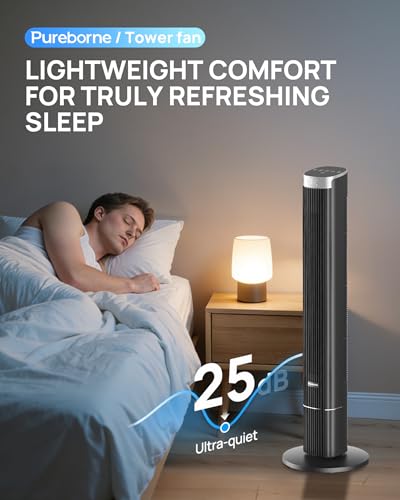 42-Inch Tower Fan for Home with WiFi, Ultra-Quiet 25dB, Black - Smart Remote Control