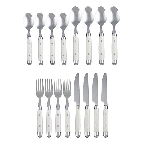 Cambridge Jubilee White Flatware Set for 4 - 16-Piece Stainless Steel Dinnerware