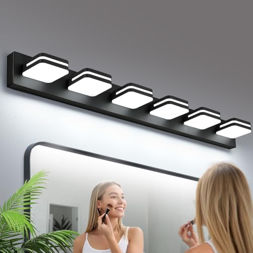 Torondo 39-Inch 6-Light Matte Black LED Bathroom Vanity Light Fixture, Natural White, 360° Rotatable
