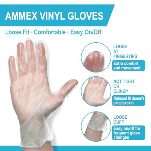 AMMEX Disposable Vinyl Gloves 4 Mil Clear Medium 1000pcs Exam & Food Safe