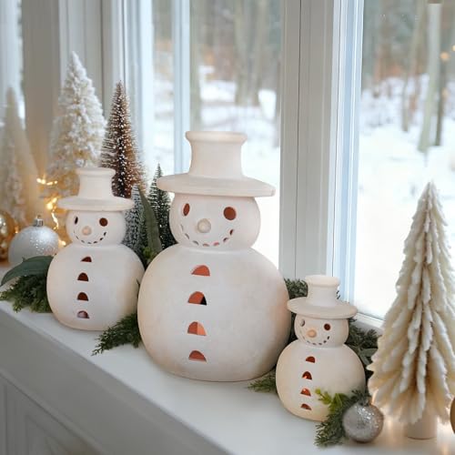 Christmas Decorations, 10.2" Handmade Terracotta Snowman Figurine