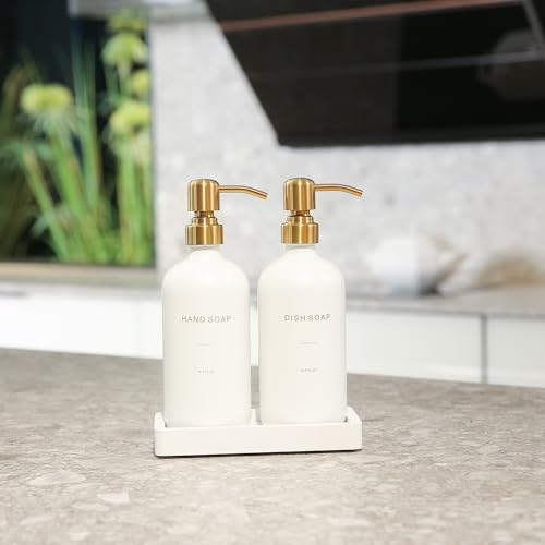 Prus Waso Gold Soap Dispenser Set with White Bottle & Gold Pump - Modern Kitchen Decor