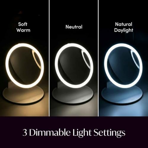Travel Magnifying Makeup Mirror with Lights - 10x Magnification, Rechargeable, Adjustable Height Stand, Portable LED Vanity Mirror