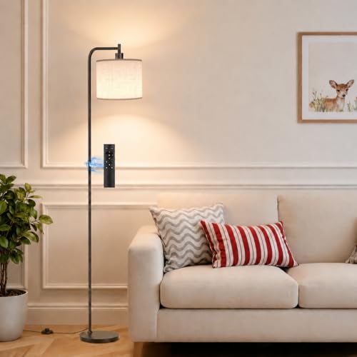 Beige SIBRILLE Floor Lamp for Living Room Tall Standing Lamp with Linen Shade