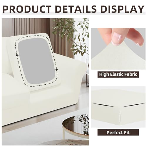 Stretch Sofa Couch Cover Set - Ivory, Large 7 Pieces - Easy-Going