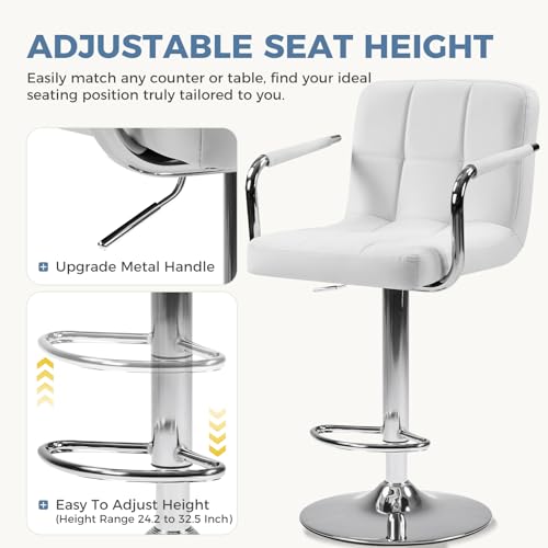 DUMOS Swivel Bar Stools Set of 2 - White PU Leather Counter Height Chairs