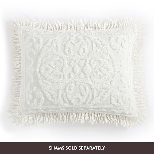 Beatrice Home Fashions Queen Ivory Medallion Chenille Bedspread - Vintage Style