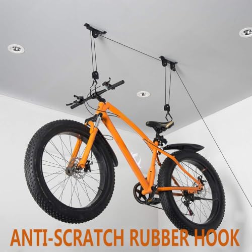 Wallmaster 2-Pack Ceiling Bike Hanger with Adjustable Steel Hoist and Locking Hooks for Garage Storage