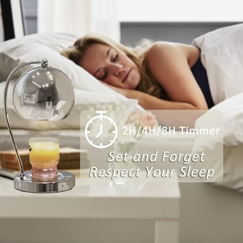 Silver Candle Lamp Warmer with Timer & Dimmer - Modern Scented Candle Melting Lantern