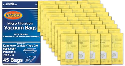 45 Micro Filtration Vacuum Bags for Kenmore & Panasonic Canisters - Multi-Layer Replacement