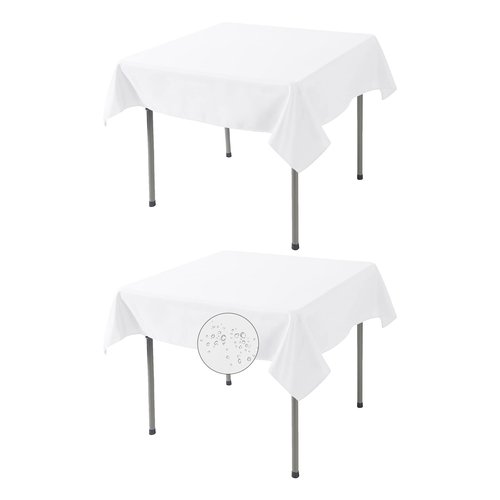 Fokitut 2 Pack Waterproof Square Tablecloth, 52x52 Inch, Stain Resistant and Wrinkle Polyester Table Cloth, Fabric Table Cover for Kitchen Dining, Wedding, Party, Holiday Dinner-White