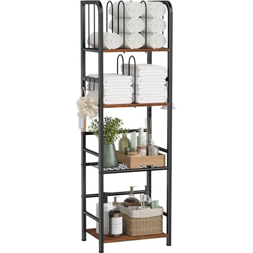 4-Tier Free Standing Towel Rack with Detachable M-Shaped Dividers - Bathroom & Pool Storage Organizer