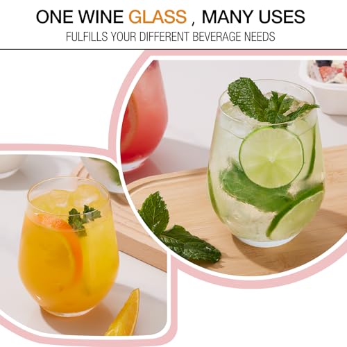 Set of 12 15oz Crystal Stemless Wine Glasses for Red & White Wine