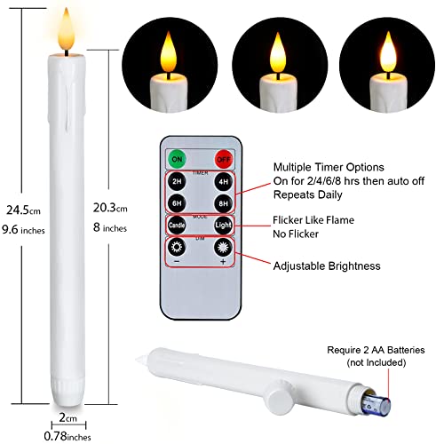 Homemory 6 Pack White Flameless Taper Candles with Remote & Timer - 9.6 Inch LED CandleSticks for Holiday Decor