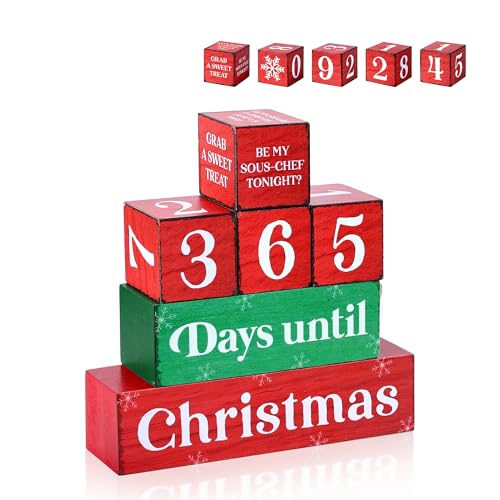 Gleegreets 365 Days Christmas Countdown Wooden Decor Set with Dice - A-Christmas Countdown