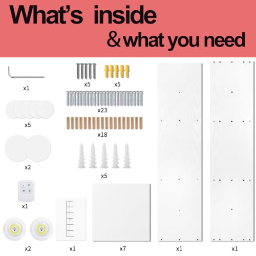 Fixwal 7-Tier Wall Shelf with LED Lights, White, Space-Saving Home Decor