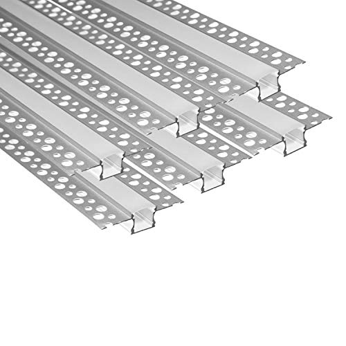 Besseto 6 Pack Plaster-in LED Aluminum Channel 2M/6.6FT for Wall and Ceiling Diffuser