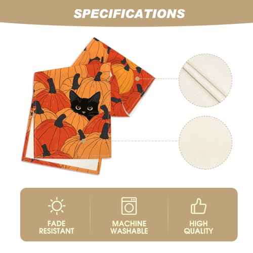 Artoid Mode Pumpkins Black Cat Fall Table Runner, Seasonal Autumn Kitchen Dining Table Decoration for Home Party Decor 13x48 Inch