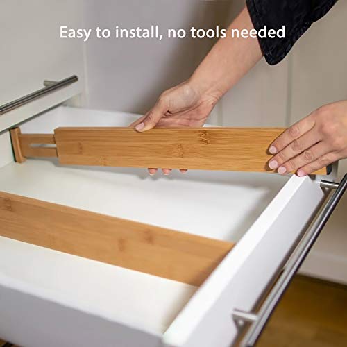 Fabsome Bamboo Drawer Dividers 6 Pack for 17-22 inch Deep Drawers - Adjustable Nursery & Clothing Organizer