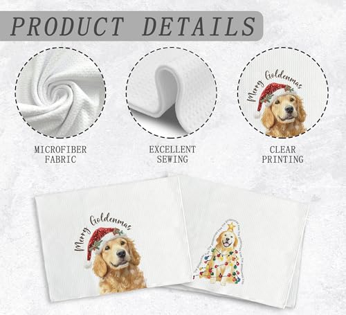 NOQL Golden Retriever Dog Christmas Kitchen Towels Set of 2, 16x24 Inch Holiday Hand Towels