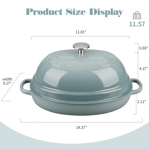 Enameled Cast Iron Dutch Oven 6QT Oval Bread Pot with Lid - Seasalt