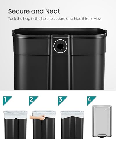 SONGMICS 13 Gallon (50 L) Trash Can, Stainless Steel, Step-On Pedal