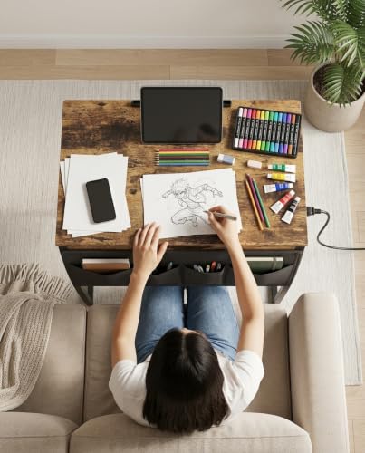 Hadulcet 28.5-Inch Tiltable TV Tray Table with Hidden Storage & Charging Station