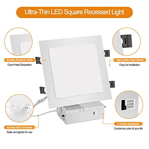 White 4-Pack 11-Inch Square Recessed LED Lights Dimmable & Color Temp Adjustable