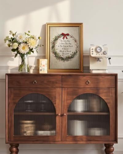 WHASAYART Framed 16x12 Christian Christmas Wreath Bow Wall Art – Vintage Style