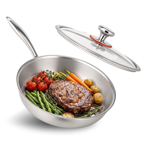 10 Inch Titanium Frying Pan with Lid - Family Size, Non-Toxic & Lightweight