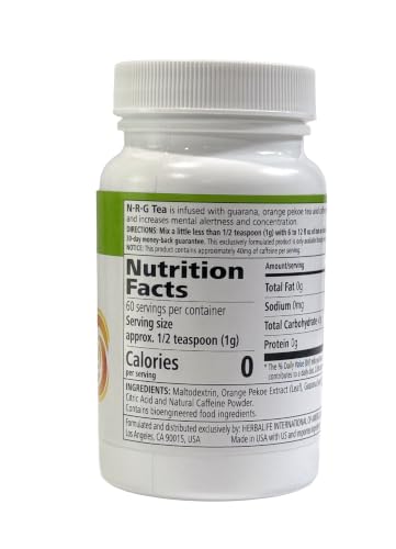 Herbal N-R-G Guarana Tea Mix - Natural Energy Booster Powder 2.12 Fl Oz