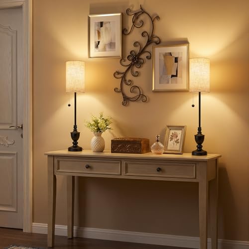 Matte Black Buffet Table Lamps Set of 2 - 28-Inch Tall Slim Resin Living Room Lighting